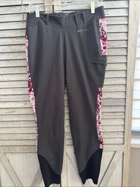 Noble Equestrian Gray Riding Tights/leggings with Pink Camo Side Panels size L